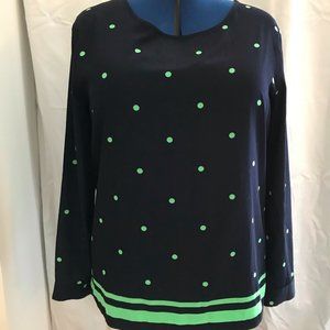 Classic Blue with Green polka dot and trim blouse